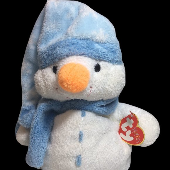 Ty Pluffies Windchill Snowman Beanbag White Blue Plush Stuffed Tylux Toy TAGS 8" - Picture 2 of 10